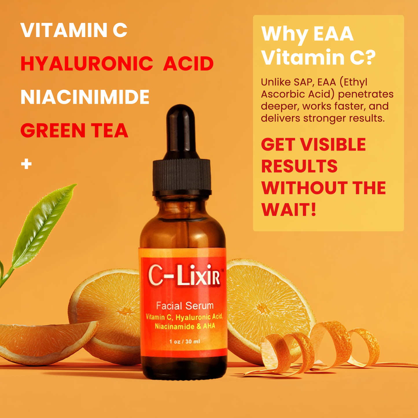 C-Lixir Facial Serum - with Vitamin C, Hyaluronic Acid, Niacinamide & AHA
